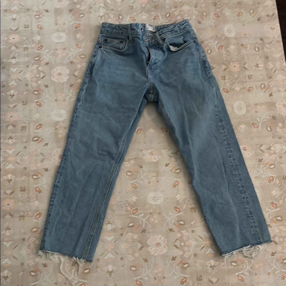 Topshop Mid rise Raw Hem Straight Leg